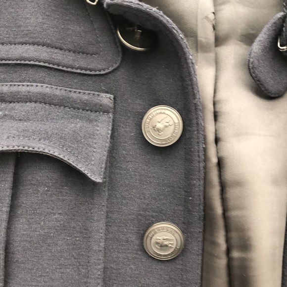 Burberry Prorsum Navy Topcoat with Leather Sleeves - Picture 7 of 13